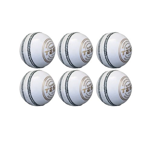 Leather Cricket Ball, White, Pack of 6